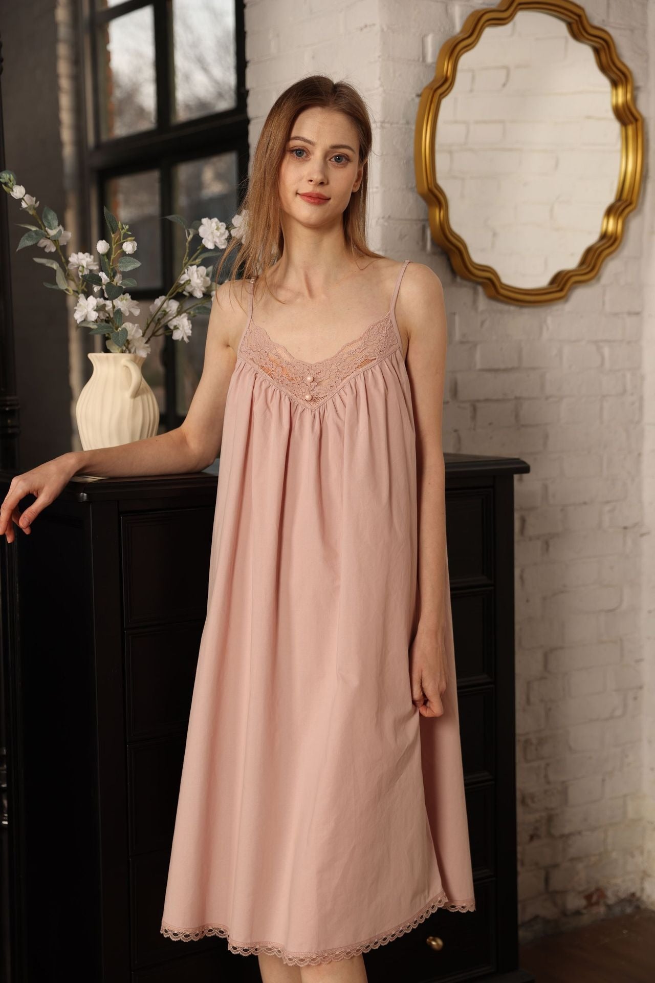 Váy Cotton Mặc Nhà Evelyn Lace Nightgown