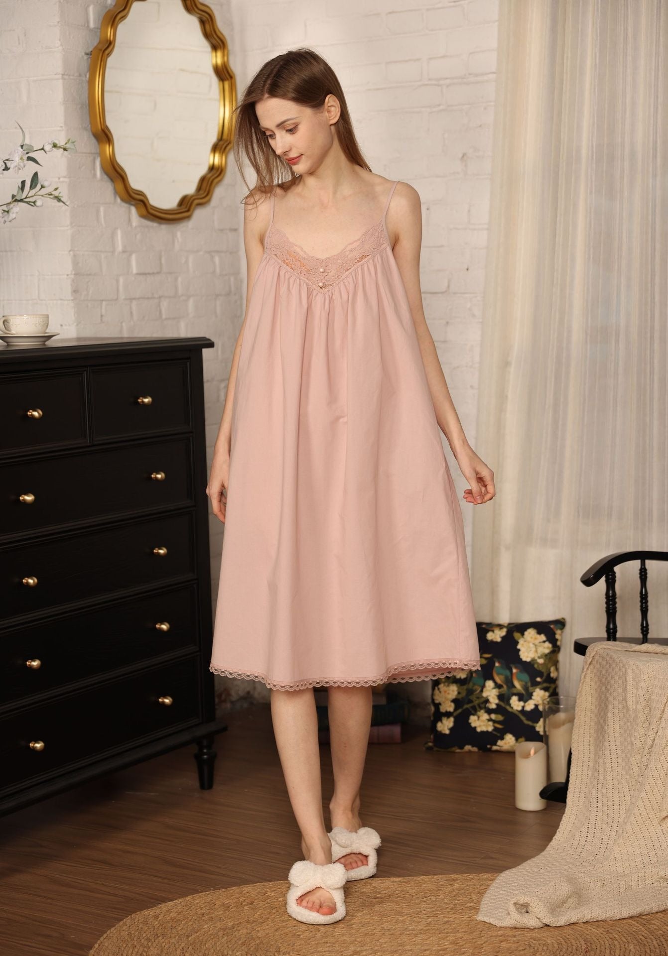 Váy Cotton Mặc Nhà Evelyn Lace Nightgown