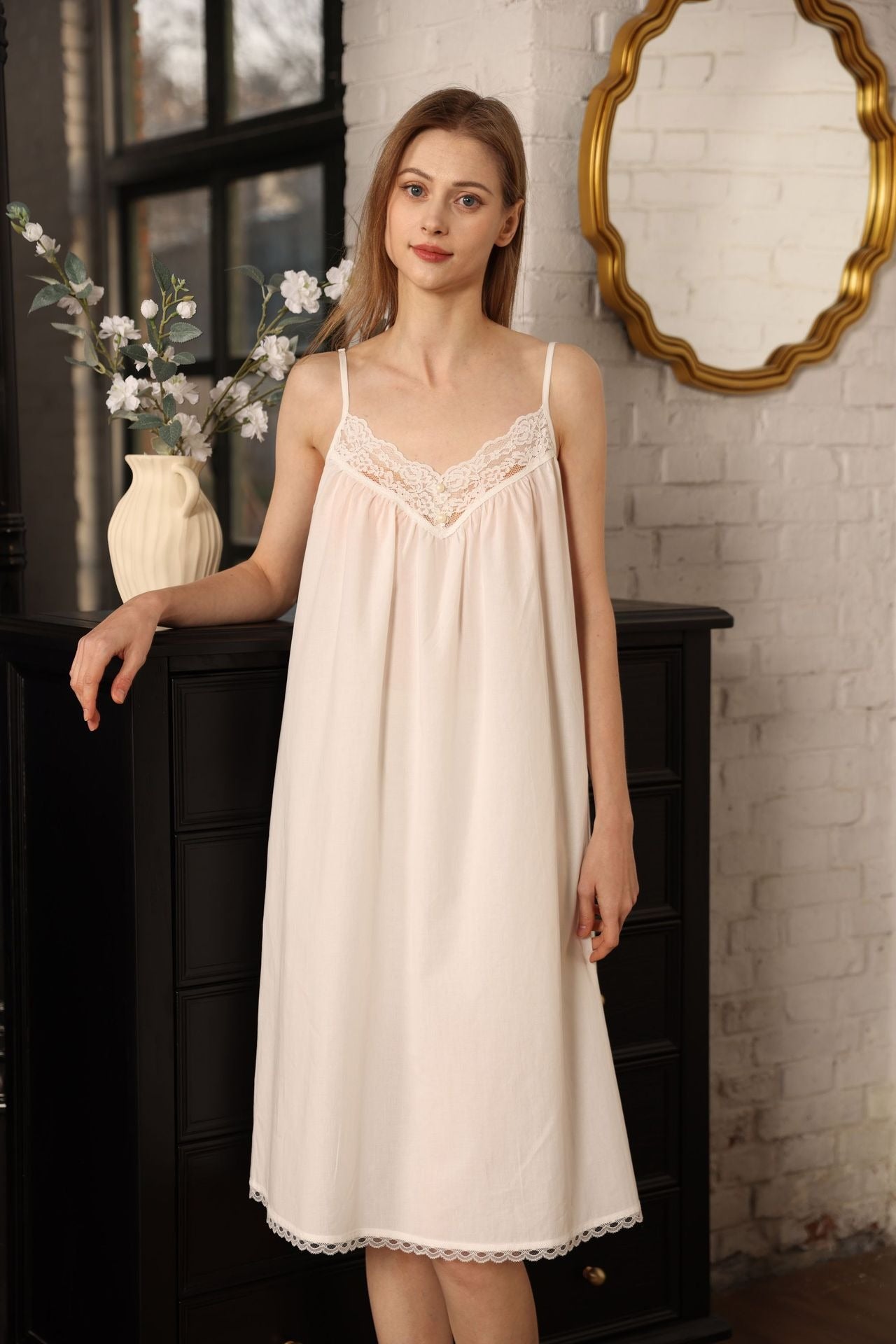 Váy Cotton Mặc Nhà Evelyn Lace Nightgown