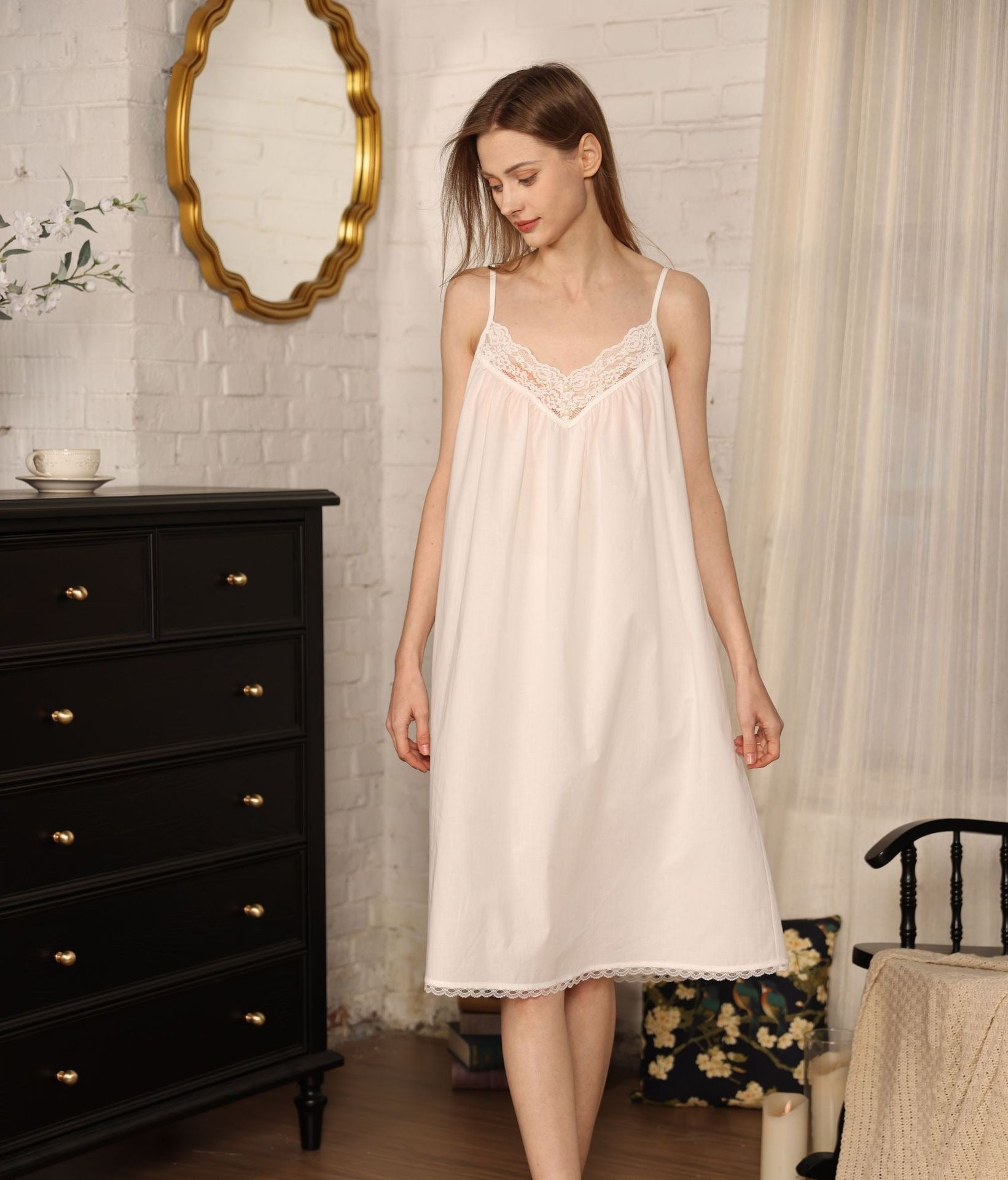 Váy Cotton Mặc Nhà Evelyn Lace Nightgown
