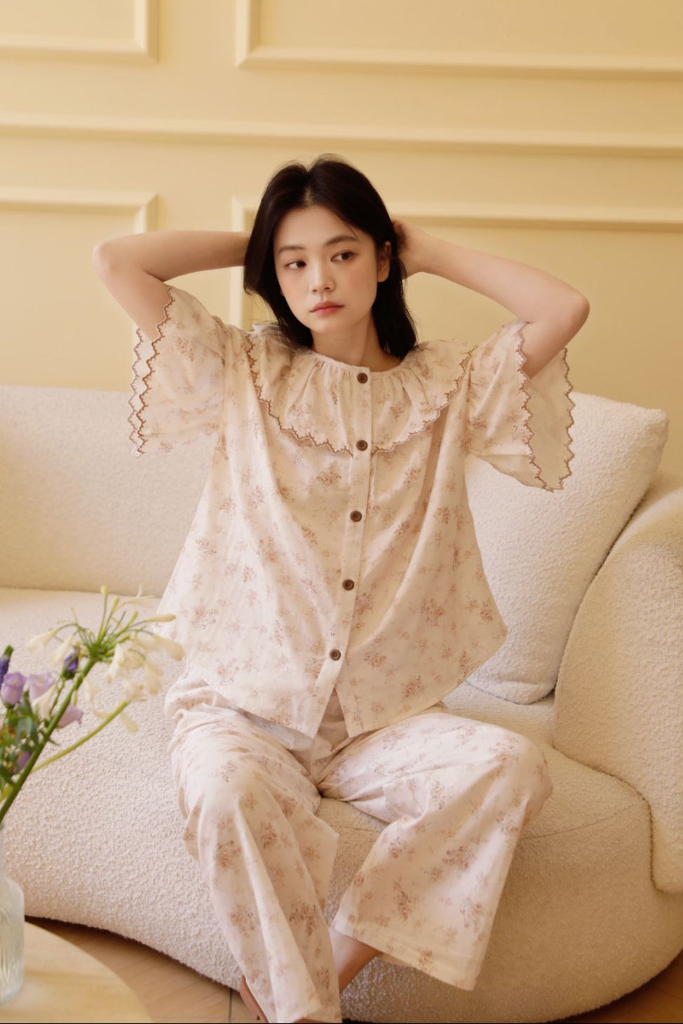 Bộ Mặc Nhà Fairy Ruffle Khaki Bloom